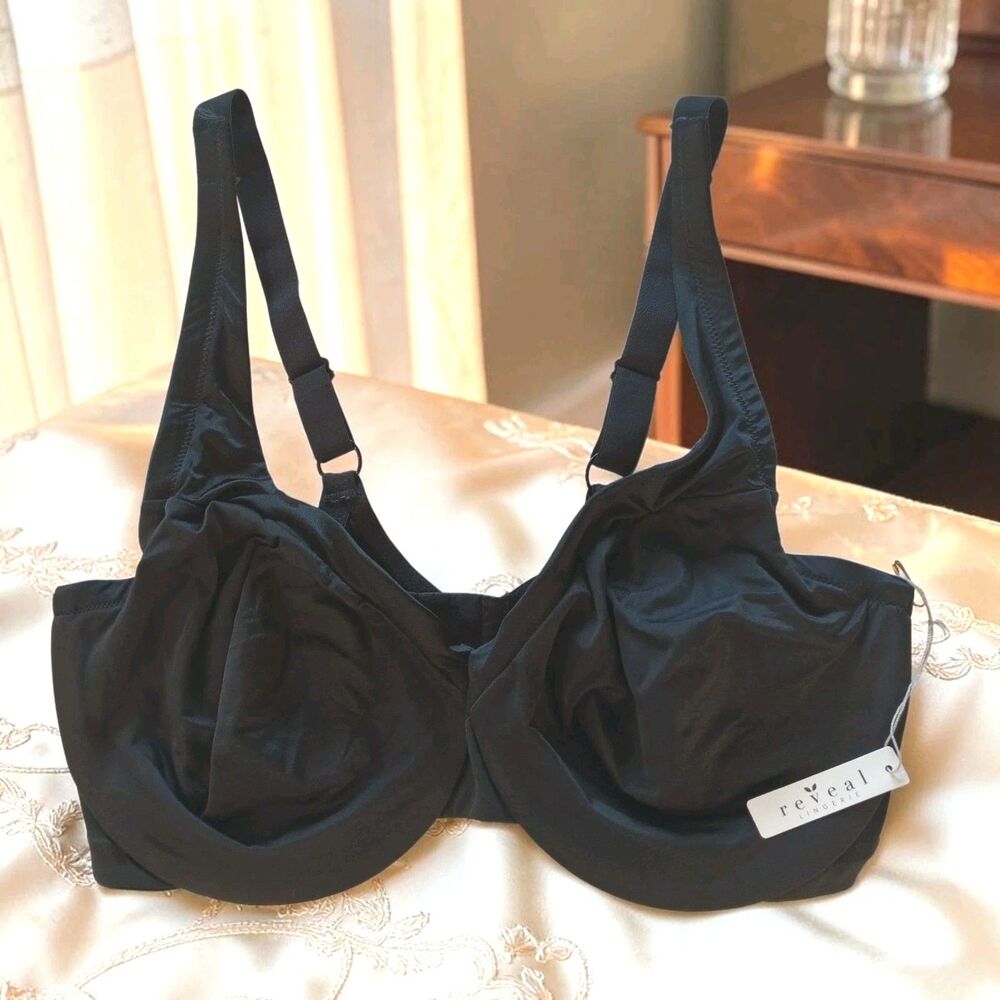 Reveal Lingerie Bra 40DDD BLACK Unlined Comfort Bra Style 830306 Underwire NWT